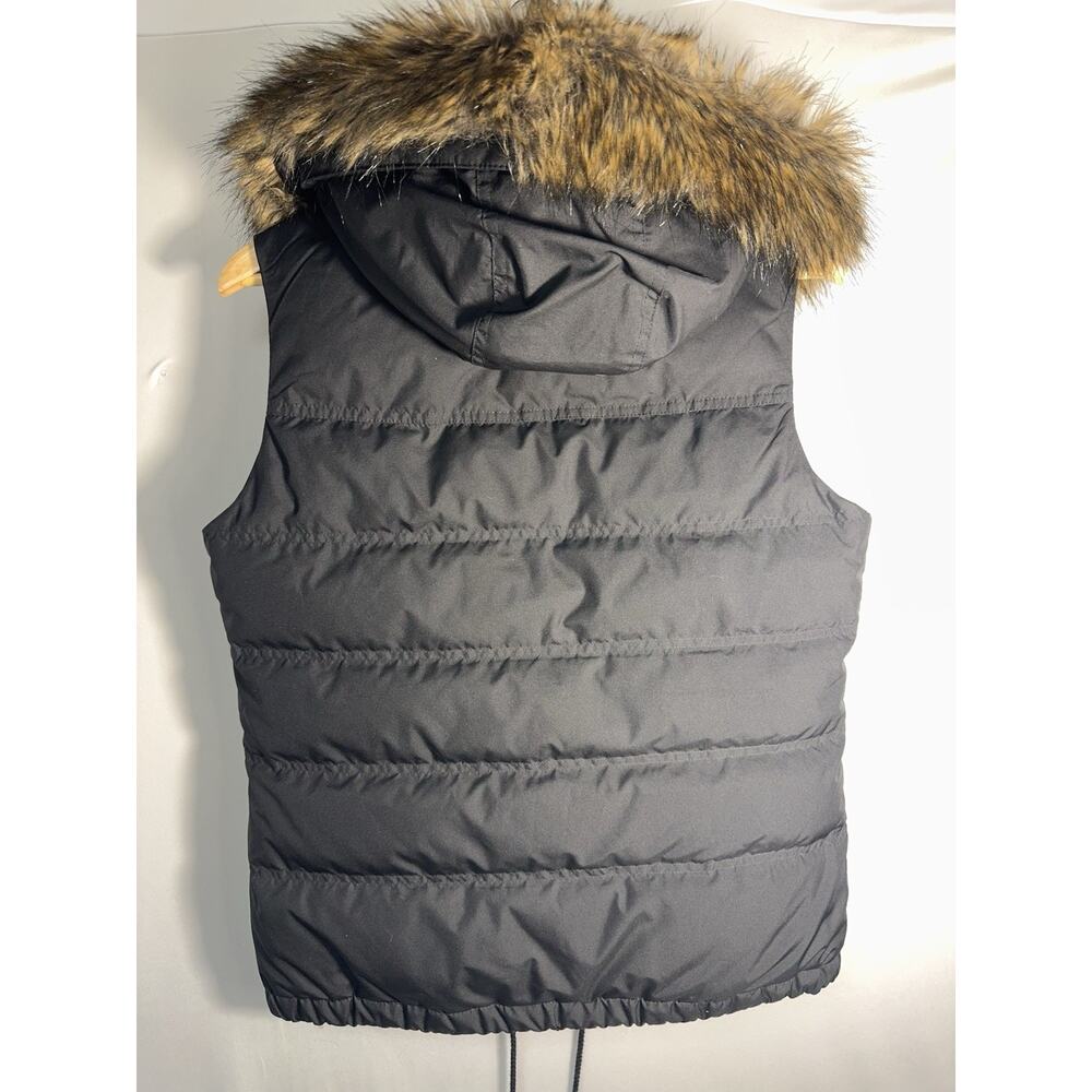 Eddie Bauer Down Puffer Vest Women’s Medium Black Faux Fur Hood Plaid Lined - Picture 5 of 10